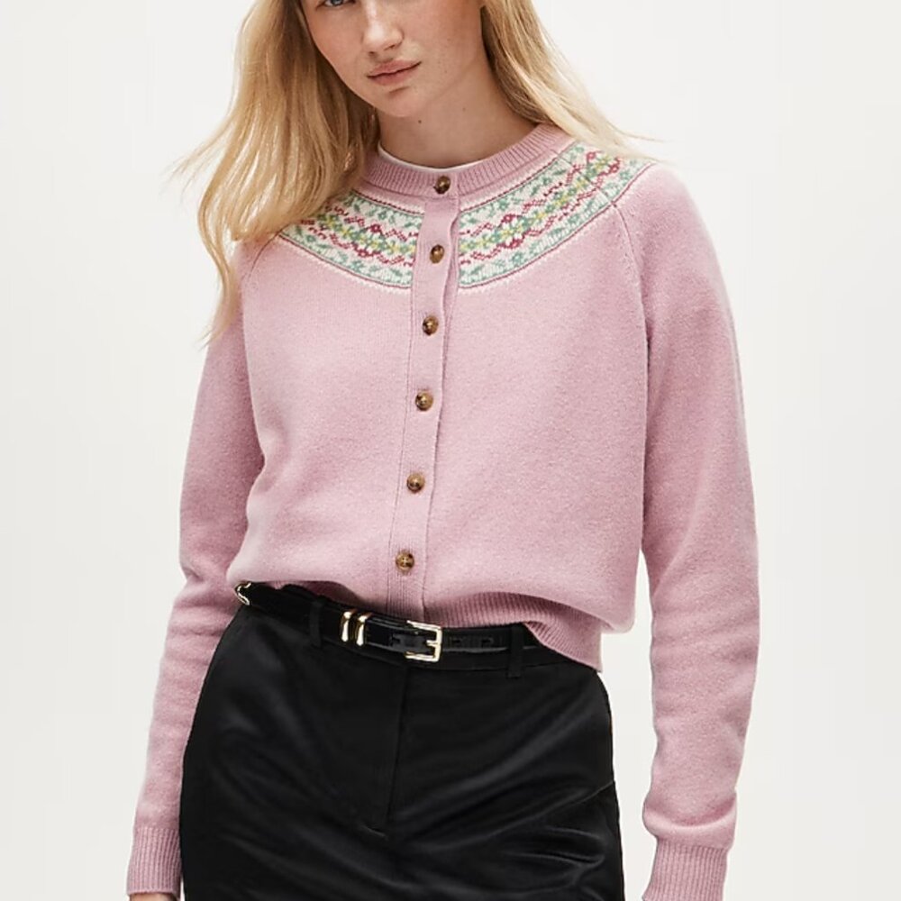 J. Crew Pink Fair Isle Yoke Cardigan - Picture 11 of 11